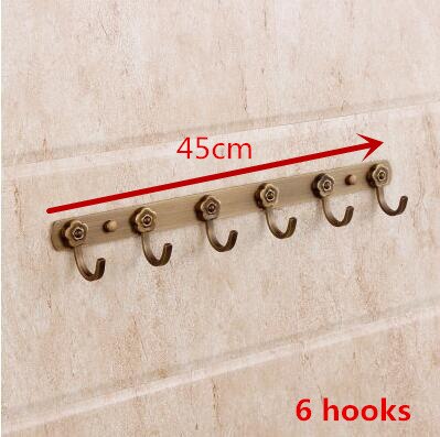Europese retro bronzen badkamer handdoekhouder hanger roestvrij staal sleutel tas kleding handdoek wandrek plank organiseren opbergruimte: 6 haak