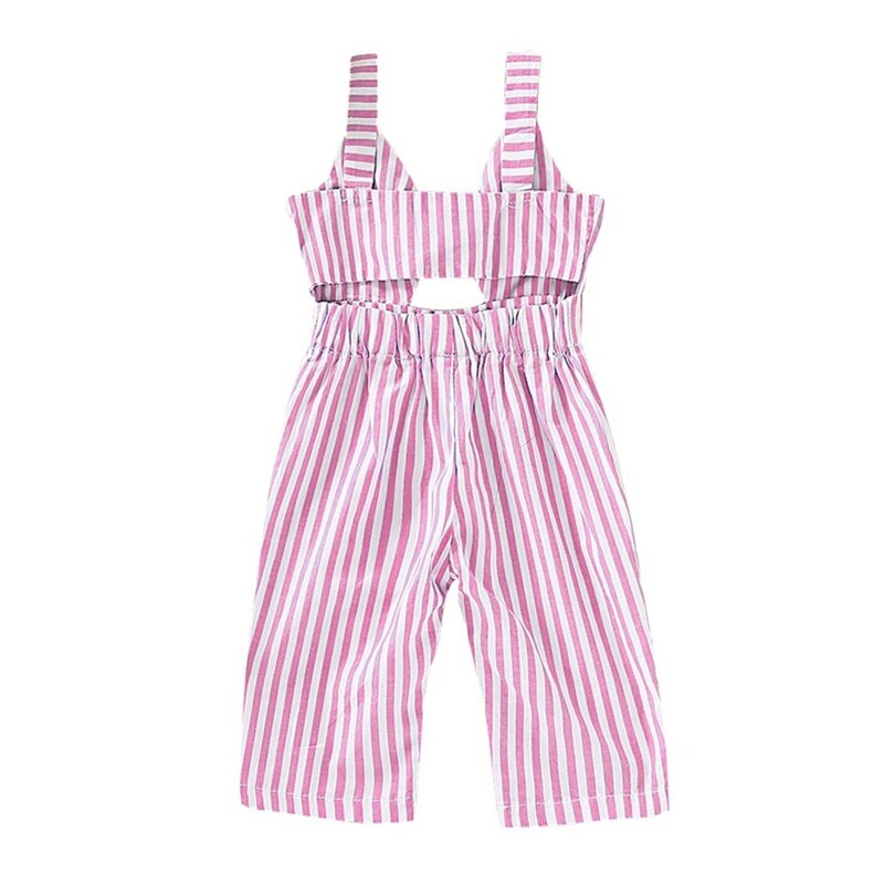 Nuova Estate Del Bambino Della Ragazza Pantaloni A Strisce Stampa di Cotone Senza Maniche Elastico Bretelle di Disegno della Cavità Pantaloni Tute e Salopette Pantaloni