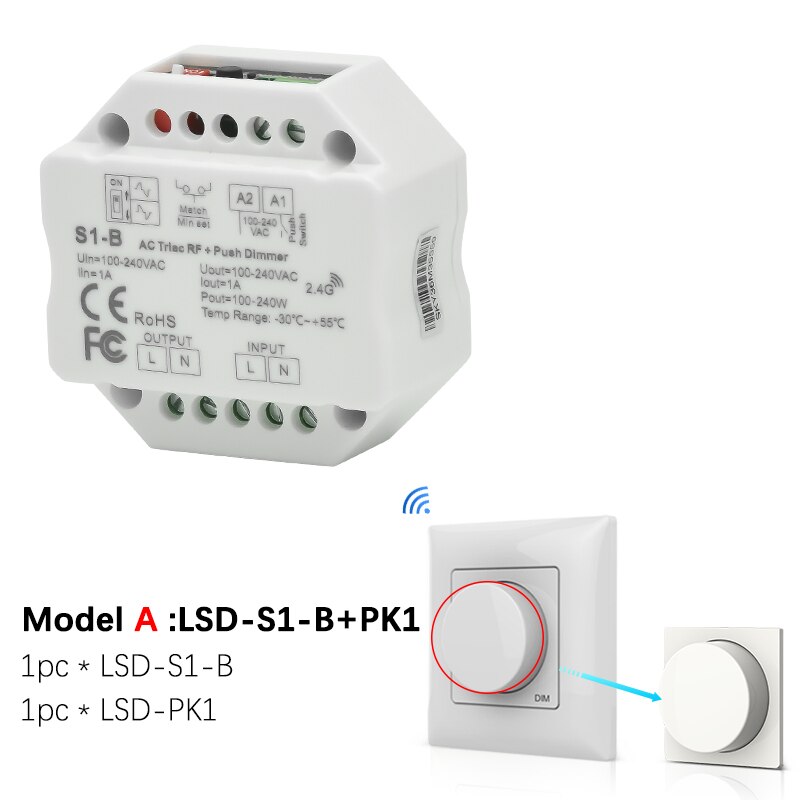 Triac LED Dimmer 220V 230V 110VAC 2.4G PK1/Wifi Remote Control Brightness adjustment for Single Color LED dimmable light bulb: Model A