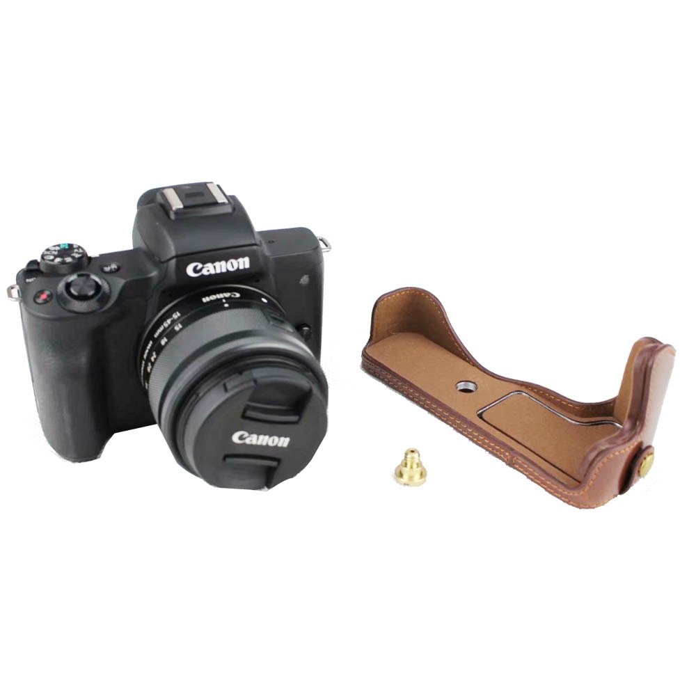 Funda de cuero PU para cámara Canon EOS M50 M50 Mark II EOSM50, 3 colores, cubierta de medio cuerpo, batería abierta, negro, café y marrón