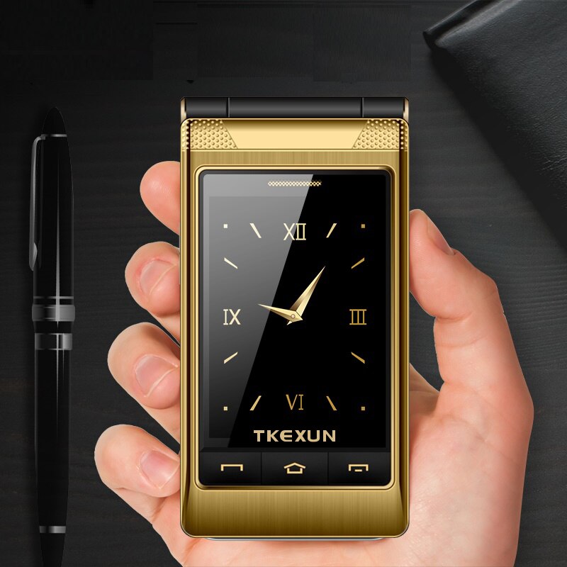 Tkexun G10 3.0 "Dubbele Dual Screen Dual Sim Lange Standby Touchscreen Fm Senior Telefoon Flip Mobiele Telefoon Voor oude Mensen P063