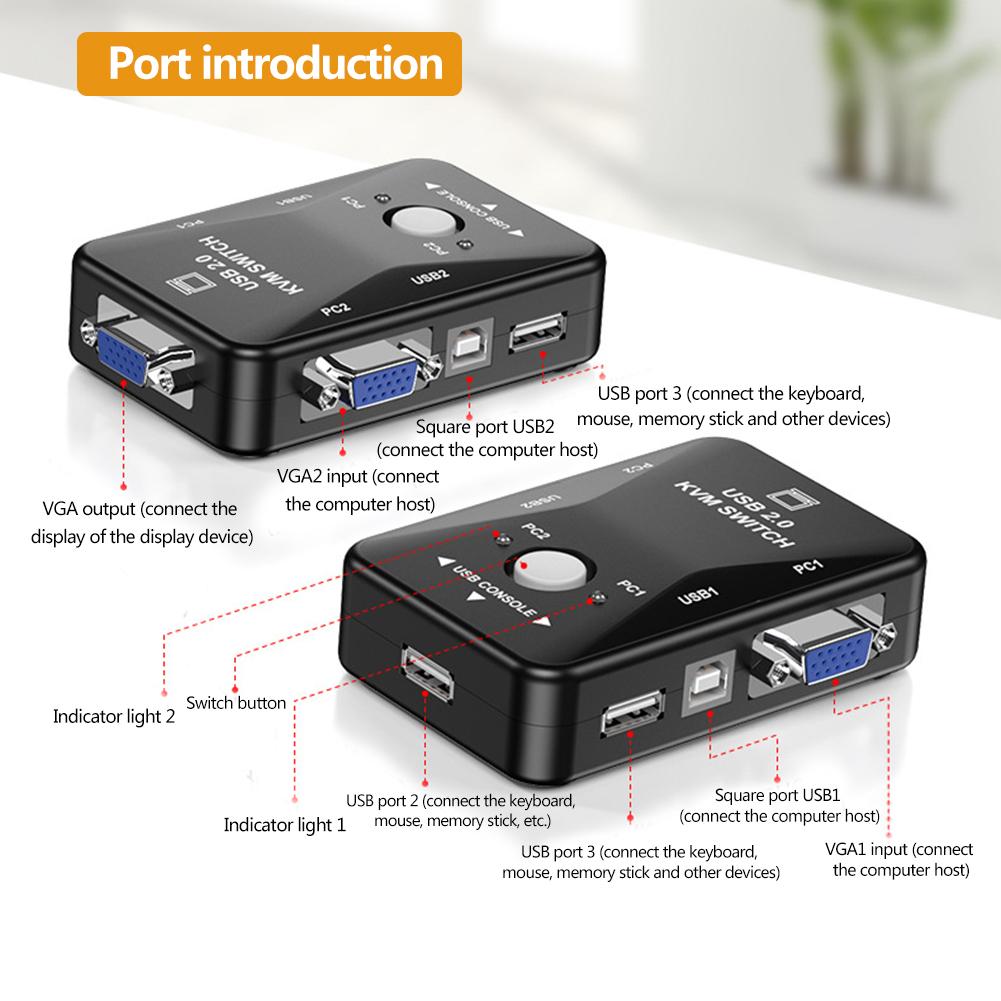 2 IN 1 USB KVM Switch Box with 2 Ports VGA Out Manual Switcher for Computer PC Laptop Monitor Keyboard Mouse Control