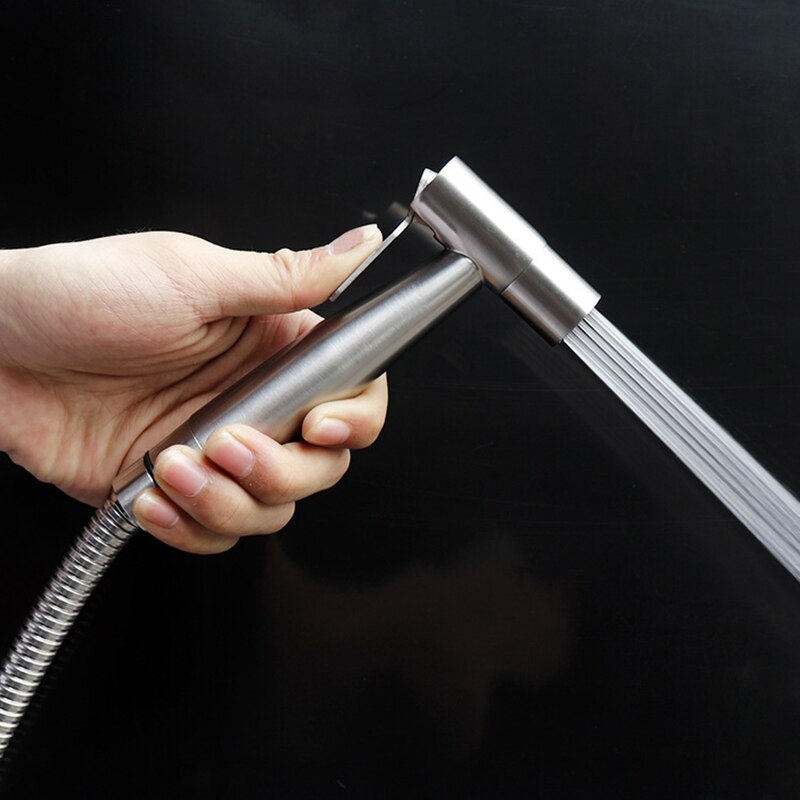 Sølv håndholdt toilet sprøjte rustfrit stål sprøjtesæt bidet spray til toilet til brusersprøjte væg eller toilet