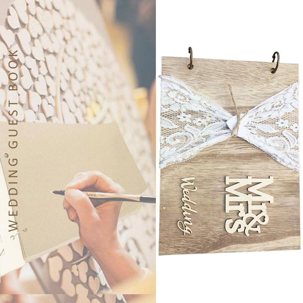 1Pc Wedding Signature Book Wooden Guest Sign-in Book MR&amp;MRS DIY Photo Decoration Wedding Book Memories Wedding Book Guest M3F8