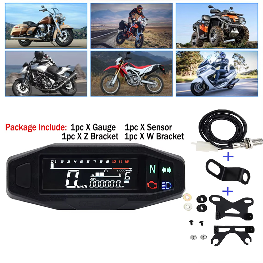 Universal Moto Rpm Toerenteller Snelheidsmeter Speed Gauge Tacho Meter Digitale Kilometerteller Instrument Sensor Set Voor Motorfiets