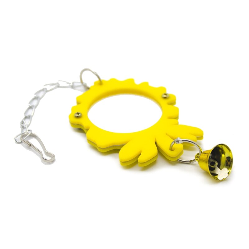 H7EA Vogel Spiegels Voor Kooi Acryl Spiegel Met Bel Plastic Rand Metalen Opknoping Lus Houden Vogels Bezet En Actief