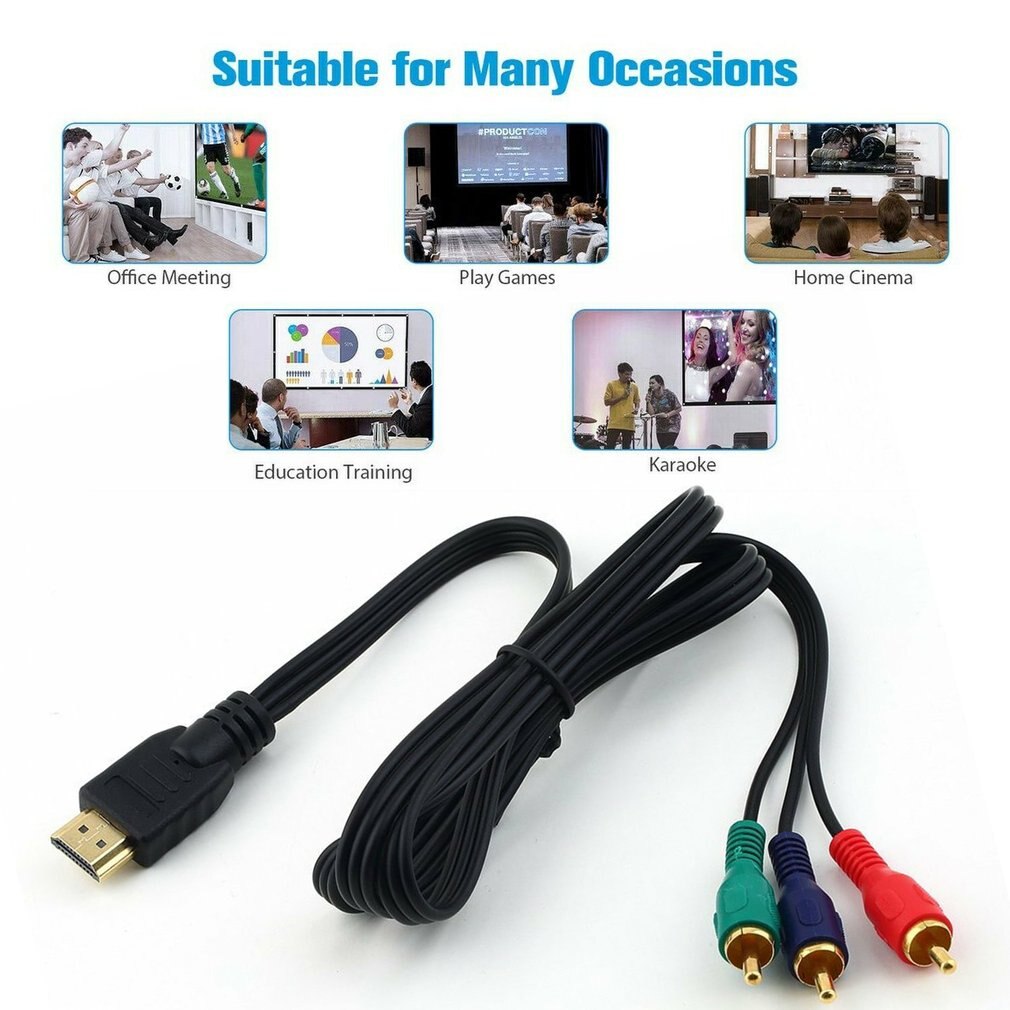3ft 1M Hdmi-Compatibel Male Naar 3 Rca Video Audio Av Adapter Kabel 3RCA Stereo Converter Component Voor tv Set-Box Dv Dvd Pc