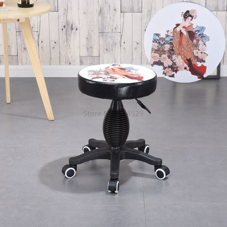 25% pas cher Vintage salon de coiffure tabouret beauté Style rotatif travail tabouret hauteur réglable couleur impression chaise: Plastic pulley D
