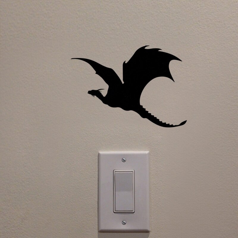 KUCADA Kleine draak schakelpaneel sticker voor muur decoratie verwijderbare diy zwart muursticker home decal WP1875