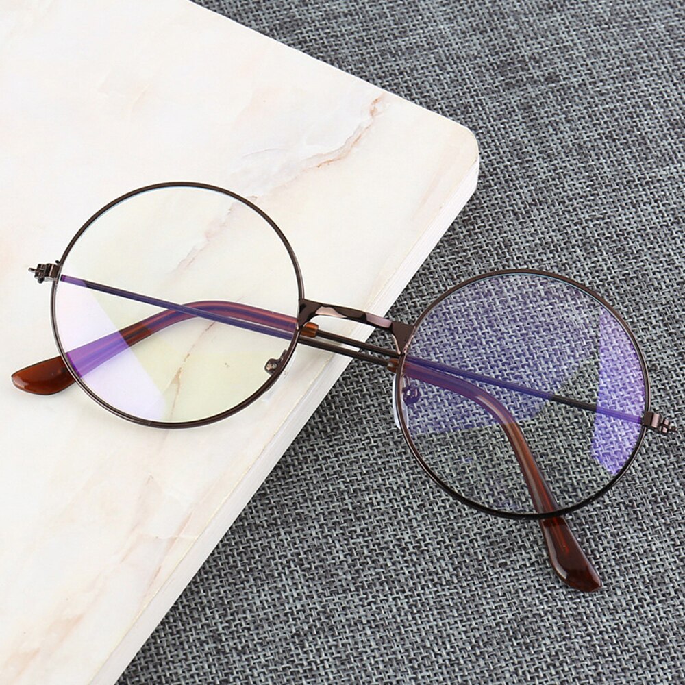 årgang rund metallramme blått lys blokkerende personlighet høyskole stil klar linse briller øyevern mobiltelefon søle: Brun