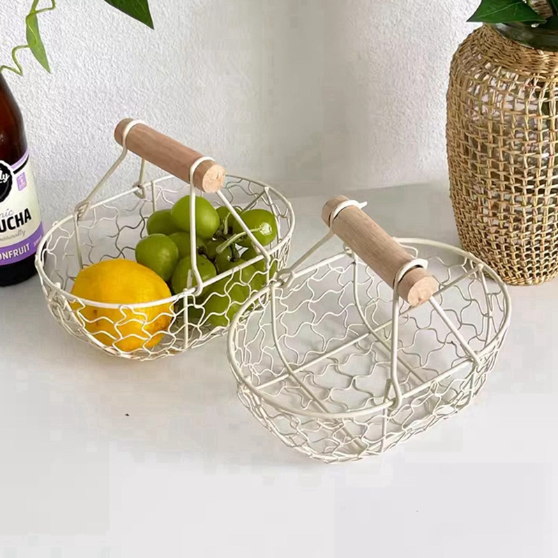 Metalen Draadmand Met Houten Handvat Decoratieve Serveermand Voor Broodvoedsel Fruit Ei Thuis Organizer Keuken Opslag Fruitbakken