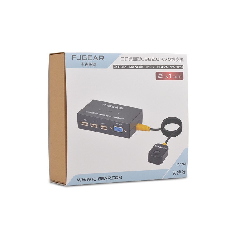 2 Port USB KVM Schalter Switch Box VGA Computer Share Usb Mouse Keyboard Monitor Converter With Connector Cables FJ-201UK