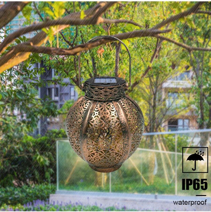 Solar Garden Lights Hanging Solar Lanterns Retro Hollow Solar Lights with Handle Outdoor Decor for Yard Tree Fence Patio Stairs