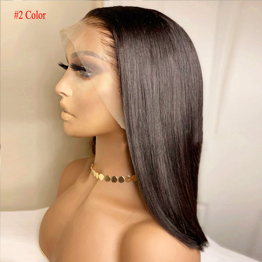 Short Black BOB Wig For Women 14-16 inches Synthetic Lace Front Wig Ombre 613 Brown Straight Synthetic Hair Side Part: Color2 / 16inches