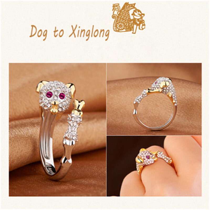 Milangirl luxe glanzende dierenring konijn/varken/draak/paard/aap/slang/schaap/tijger/hond/rat kristallen ringen voor damesmeisjes: G