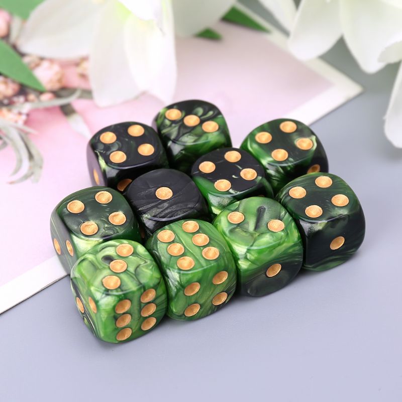 10 Pcs 16mm Resin Dice D6 Black Green Gold Points Round Edges KTV Bar Nightclub Entertainment Tools Adult Toys