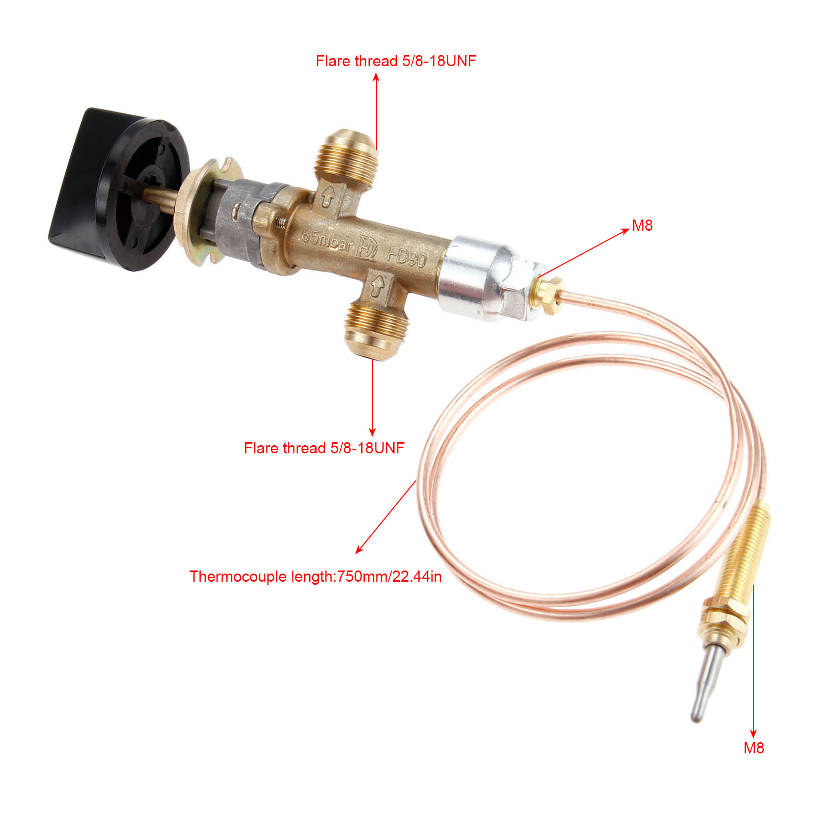 Propane lpg gas fire pit control safety valve flame failure device cock gas heater valve with thermocouple and knob