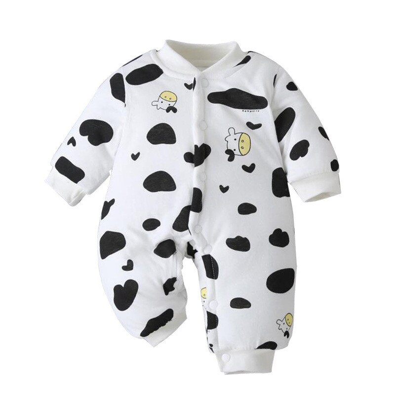 Winter Mode Pasgeboren Baby (0-18M) baby Jongen En Meisje Cartoon Dier Vorm Spot Printing Flanel Warm Onepiece Romper Onepiece: 9-12 Months