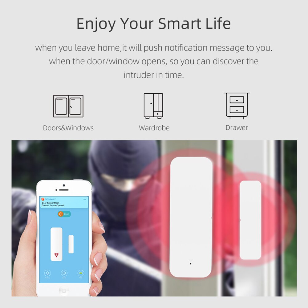 Doornanny Alexa Google Home Tuya Smart Door Sensor WiFi Alarm Door Opening Detectors Smart Life APP Remote Alarm