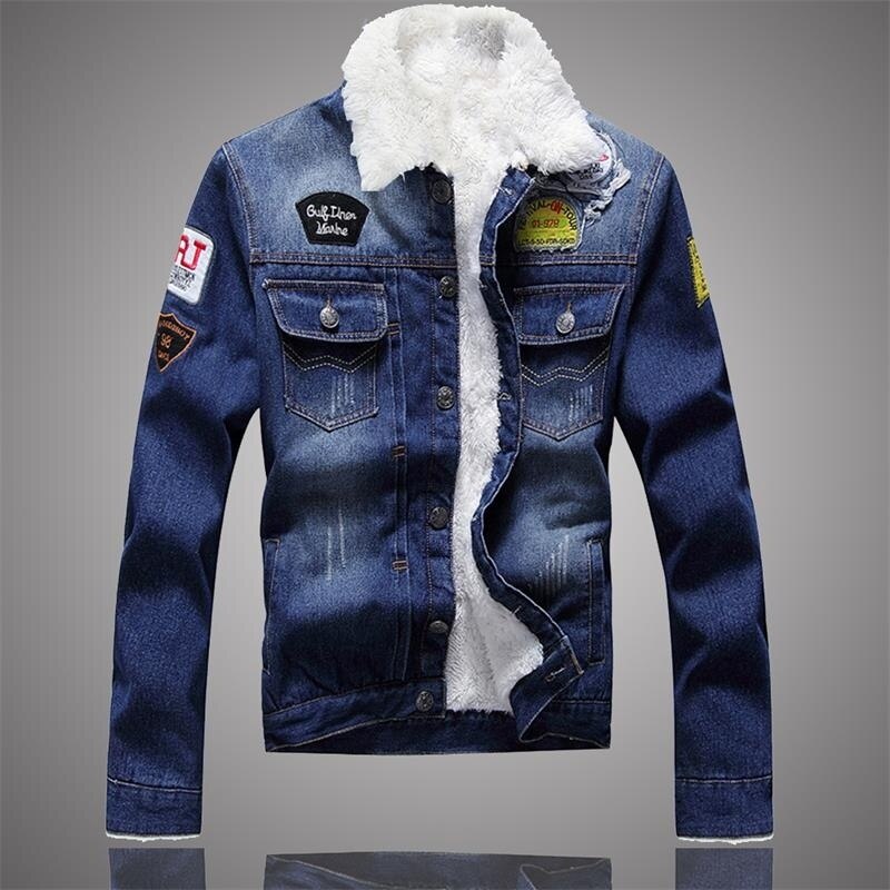Men Jacket and Coat Trendy Warm Fleece Denim Jacket Winter Jean Jacket Thick Winter Coat For Male Classic Solid Outerwear