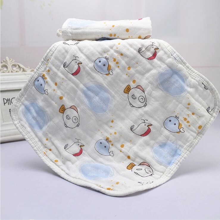 1 stuk Wasoyoli Kleurrijke Gedrukt Burp Clothsf 30*30 CM 100% Mousseline Katoen 6 Lagen Zakdoek Zachte Baby Handdoek: Fish 2