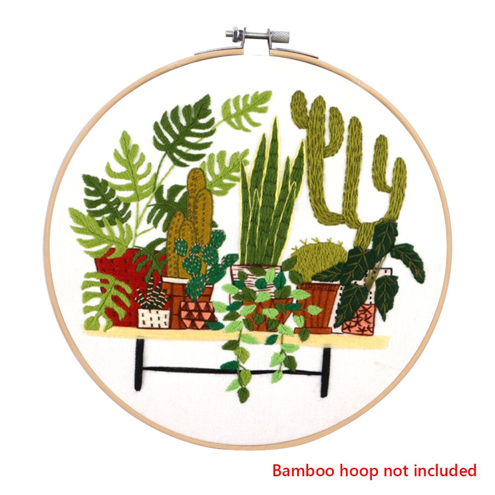 Embroidery Kit Beginner DIY Stampe Starter Plants Pattern Cloth Color Threads Tools Craft Round Cross Stitch Sewing Craft Kit: 013