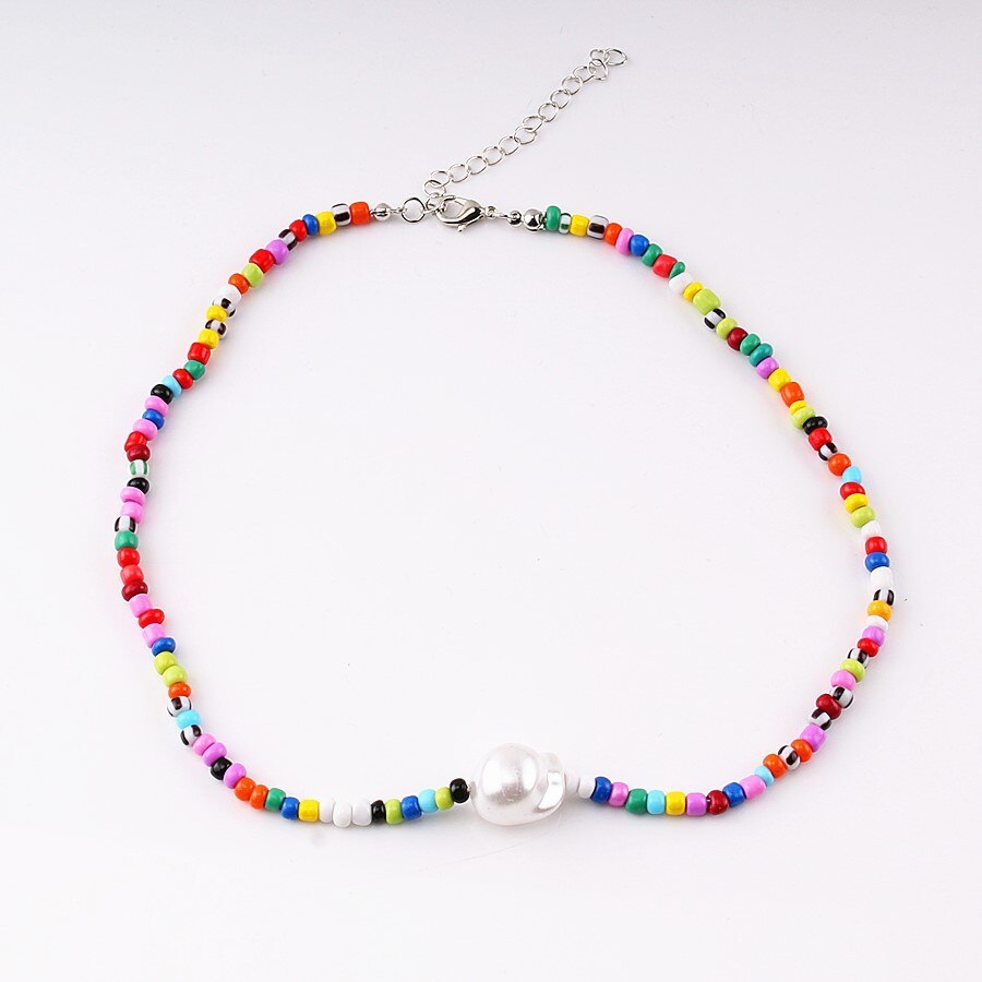 HangZhi Summer Baroque Pearl Colorful Bohemia Simple Resin Beaded Choker Necklaces for Women Girls Vacation Jewelry: A   40 Add 7 cm