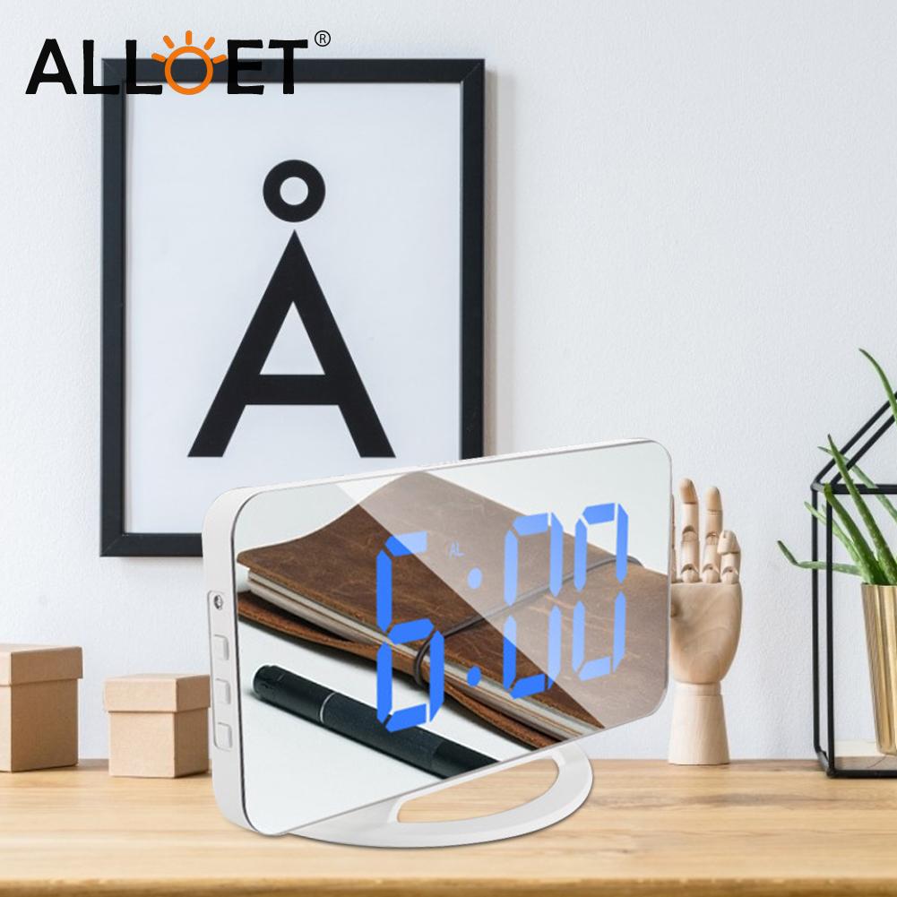 LED Screen Mirror Digital Display Wake Up Clock Desktop Automatic Photosensitive Multifunctional Electronic Alarm Clock Home