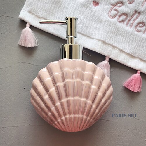 Conjunto de accesorios de baño con forma de concha de cerámica, herramientas de lavado, botella, taza de enjuague bucal, soporte para cepillo de dientes, artículos para el hogar pf92020: lotion bottle