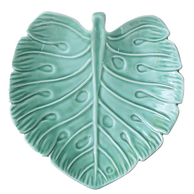 Leaf Shape Ceramic Dessert Tray Food Serving Tray Food Tray Food Container Dessert Plate for Banquets Restaurant Party: Green
