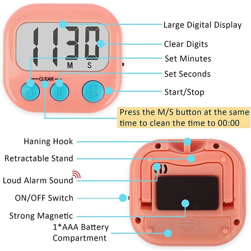 2Pack Classroom Timers For Teachers Kids Digital Timer Pink White