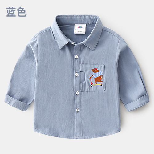 Bebê camisa de manga longa 2020 outono novos meninos crianças camisa de lapela tx-a637: Azul / 90cm