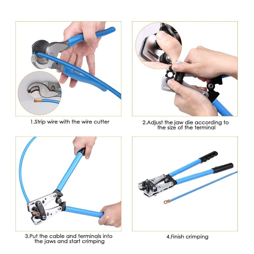 HX-50B Battery cable lug crimping tool wire crimper hand ratchet terminal crimp pliers for 6-50mm² 1-10AWG with cable cutter