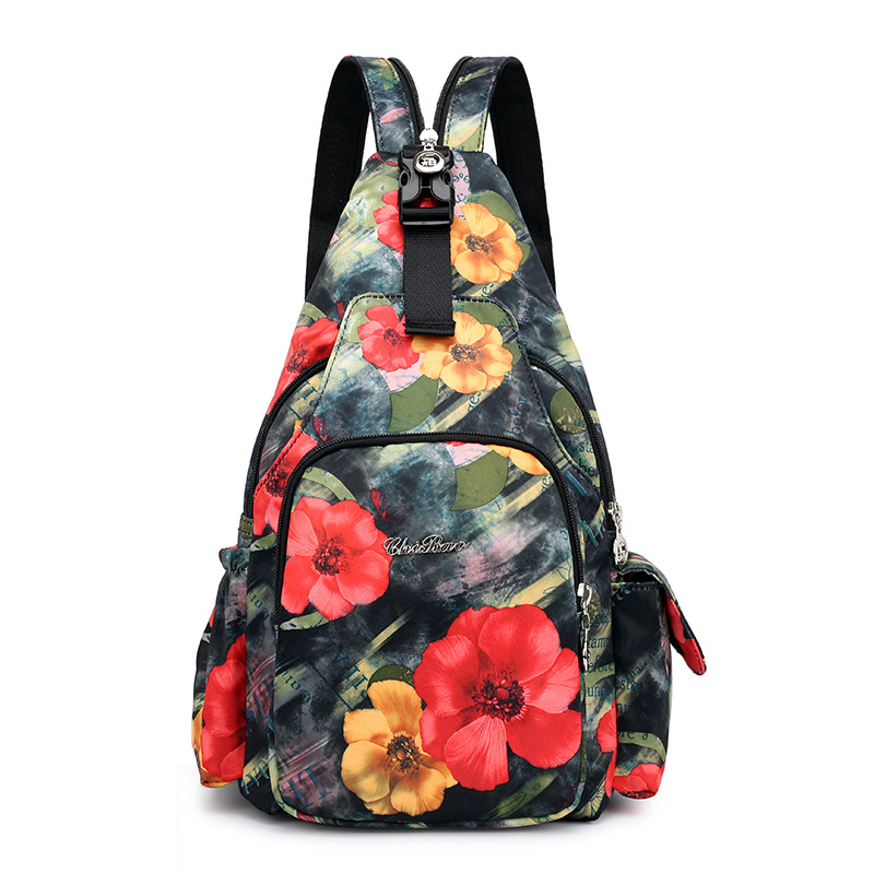 Blomstertryk blomst skuldertaske crossbody tasker brystposer carteiras de cintura multifunktionel kvinders rygsæk: Rød blomst
