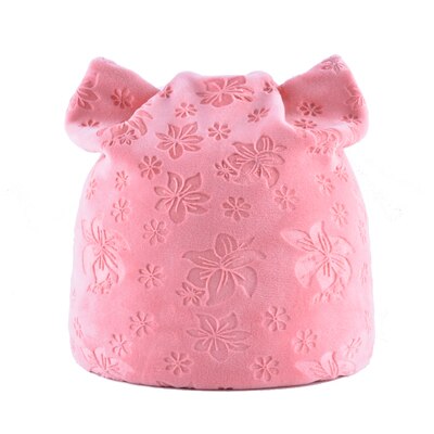 Tqmsmy herfst warme winter muts voor dames kattenoren skullies mutsen met oorkleppen petten dames bloemenprint mutsen tmdh 07: Roze