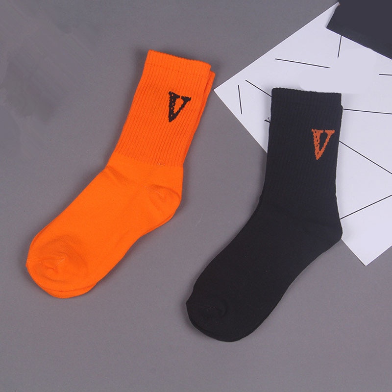 Black Orange Socks Women High streetwear Hip Hop Skateboard socks Letter Tube Socks