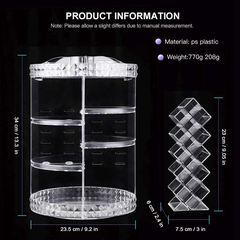 360 degree Adjustable Carousel Storage for Cosmetics,Perfumes Display Stand Box, :16 Lipstick Racks Spaces)