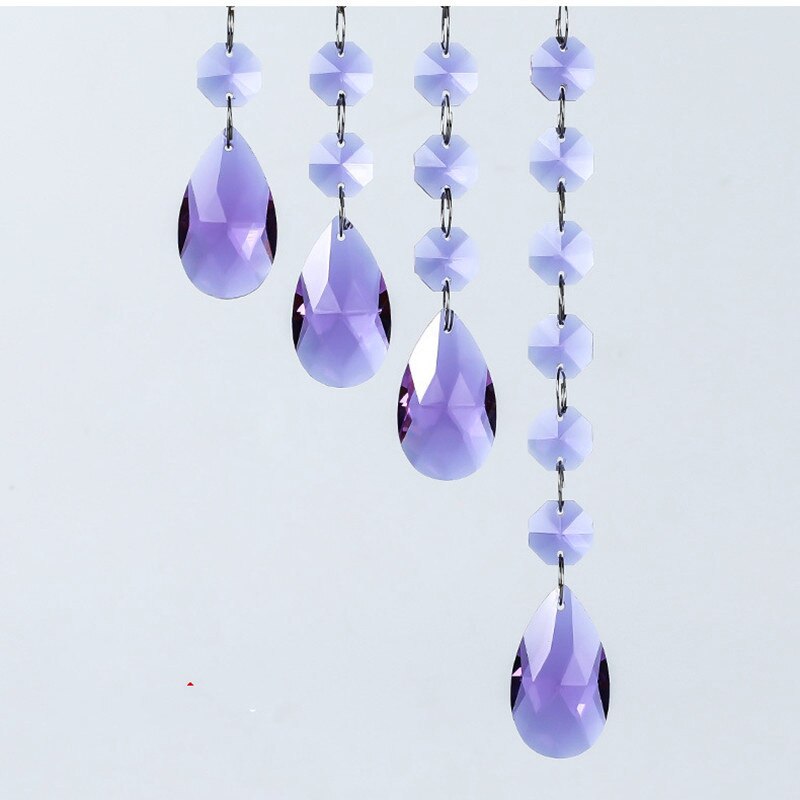 oben 2 satz/los Mehrfarbig Kristall Achteck Perlen + Engel tränen Facettierte Kristall Glas Kronleuchter Kristall Glas Suncatcher: lila