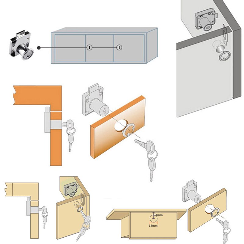 Skuffelås med 2 nøgler zinklegeringsmøbler dørkabinetlåse til kontorbord brevkasse sno 88