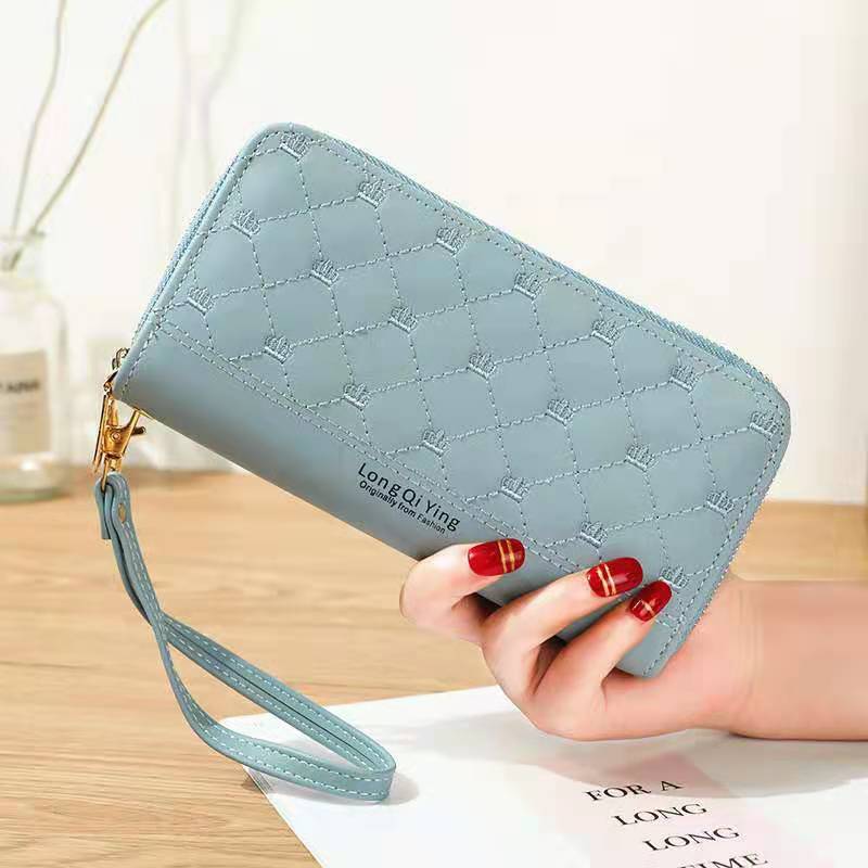 Portfel damski długi koronkowy podwójny zamek błyskawiczny nici do haftowania damski portfel damski multi-card fashion wild portfel na telefon komórkowy 785: Double zipper blue