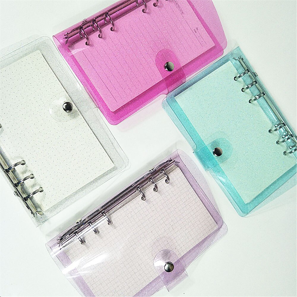A6 glitter notesbog 6 ringe ringbind løst blad gennemsigtig mappe planlægger kawaii papirvarer journal notesbog kontorartikler