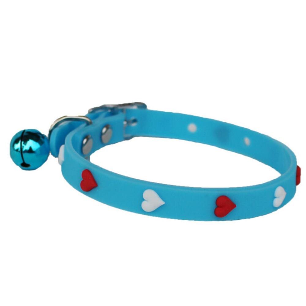 Pet Love Adjustable Colorful Collar Bell Pet Cat Dog Love Hearts Patterns Silicone Colorful Collar Kragen: blue
