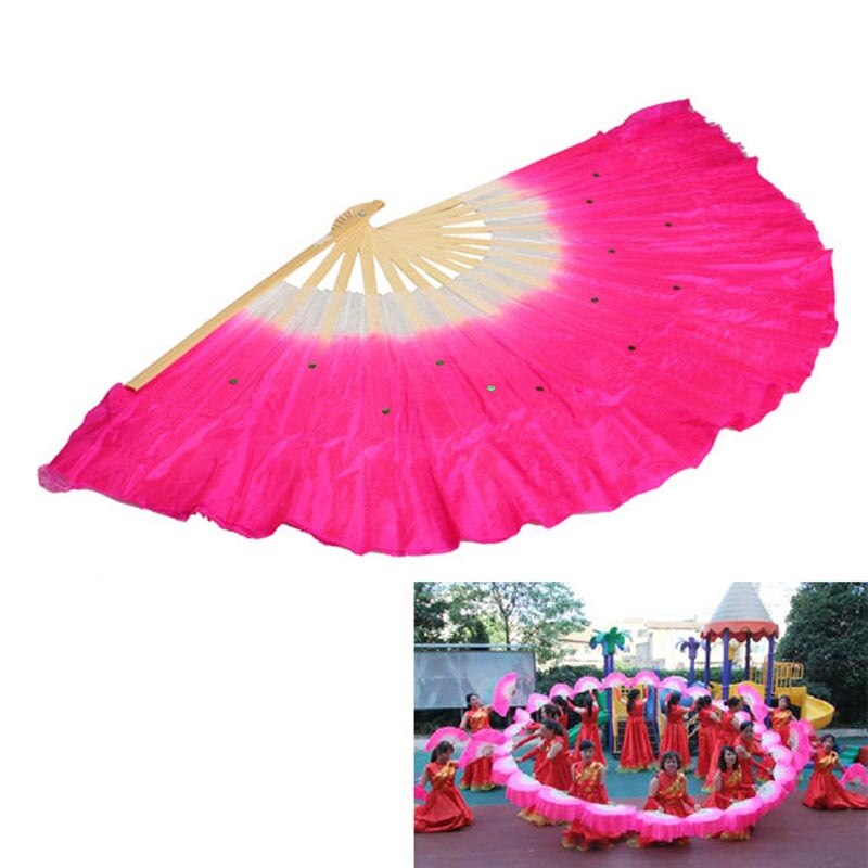 Accessoires de danse du ventre chinoise en soie colorée, en bambou, accessoires pour fans courts QW: Rose red