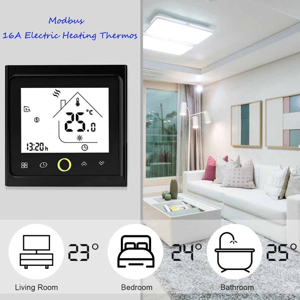 Termostat modbus kommunikation 16a elvärme termostat lcd touch ntc sensor programmerbar rumstemperaturregulator