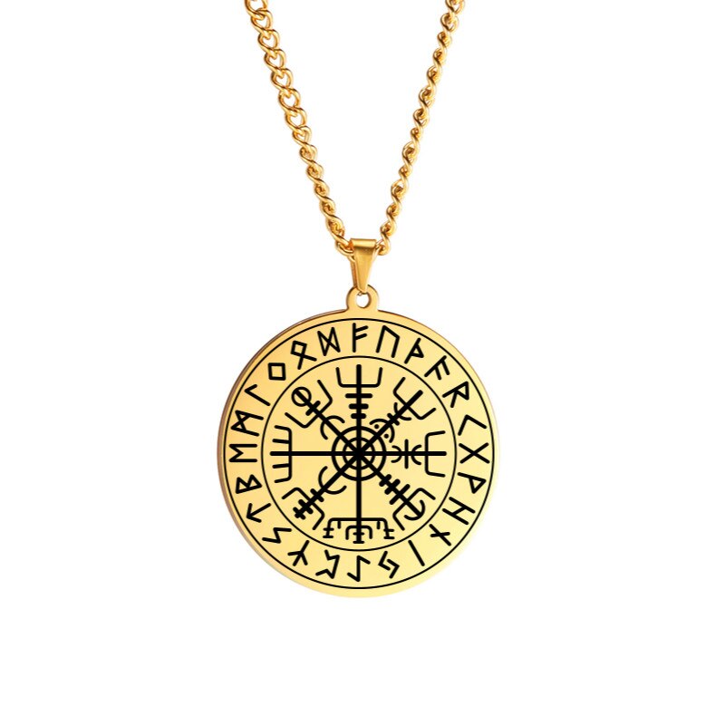 Dawapara nordisch Wikinger Symbol von Nordischen Kompass in Rune Kreis Vegvisir Anhänger Halskette Edelstahl Schmuck Amulett Halsketten: JGDBASS2021010506-G
