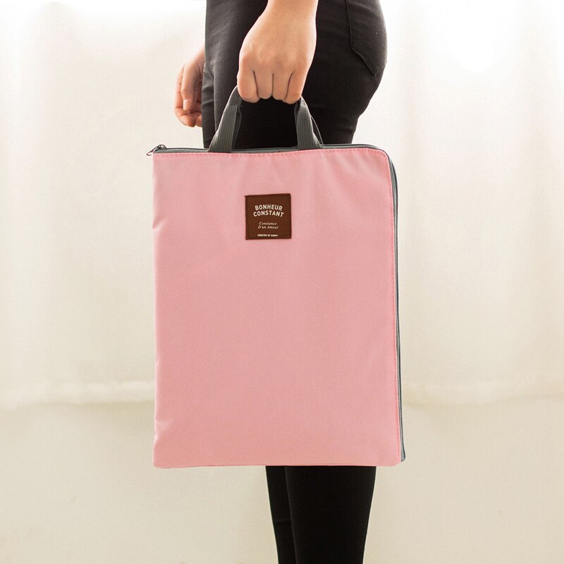 Korean Zipper A4 Big Capacity Document Bag Men Women Simple Solid Office Business Brifcase Storage File Folder