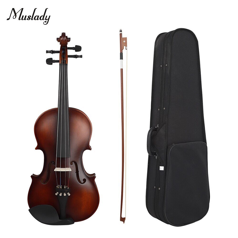 Muslady AV-590 Full Size 4/4 Viool Basswood Body Hoofd Ebbenhouten Toets Pinnen Chin Rust Staartstuk Voor Beginners Met Boog Case