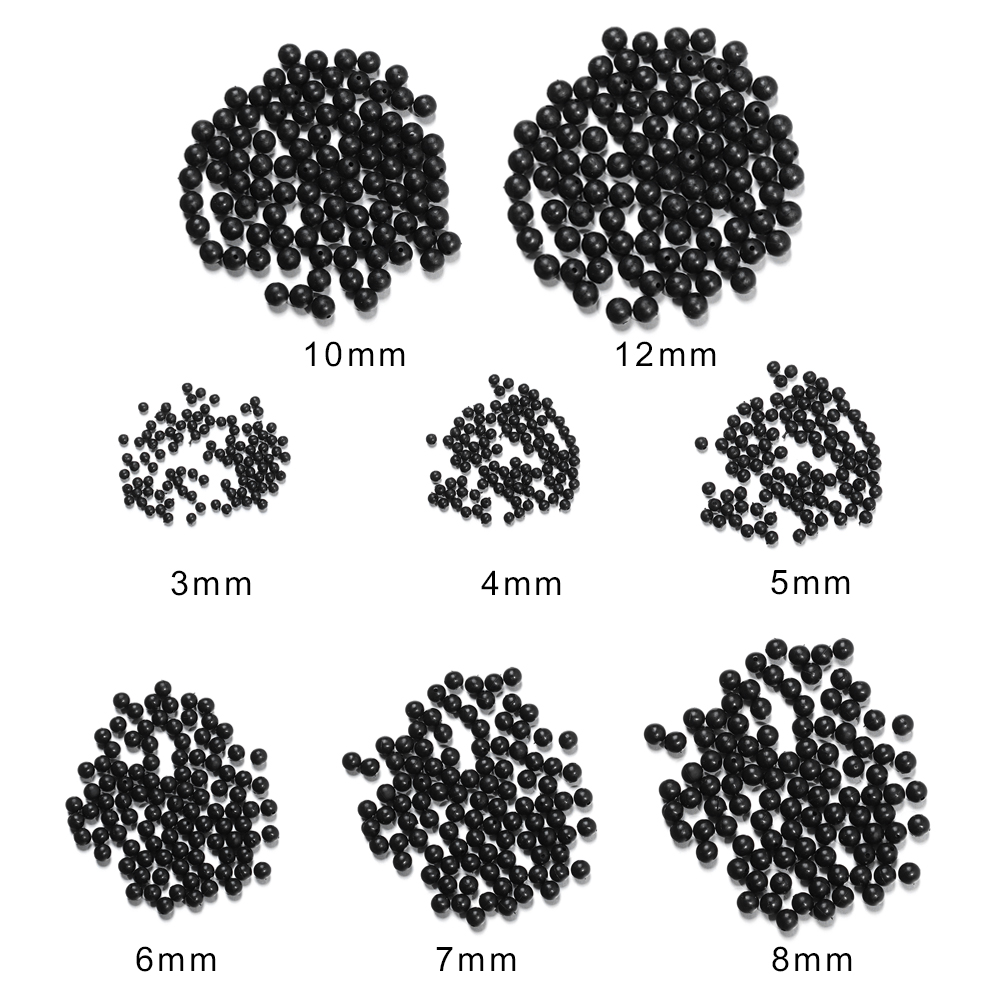 100PCS 3mm-12mm Plastic Black Round Fishing Floats Beads Spacer Stopper Soft Hard Beans Fishing Lures Bait Hook Rig Accessories