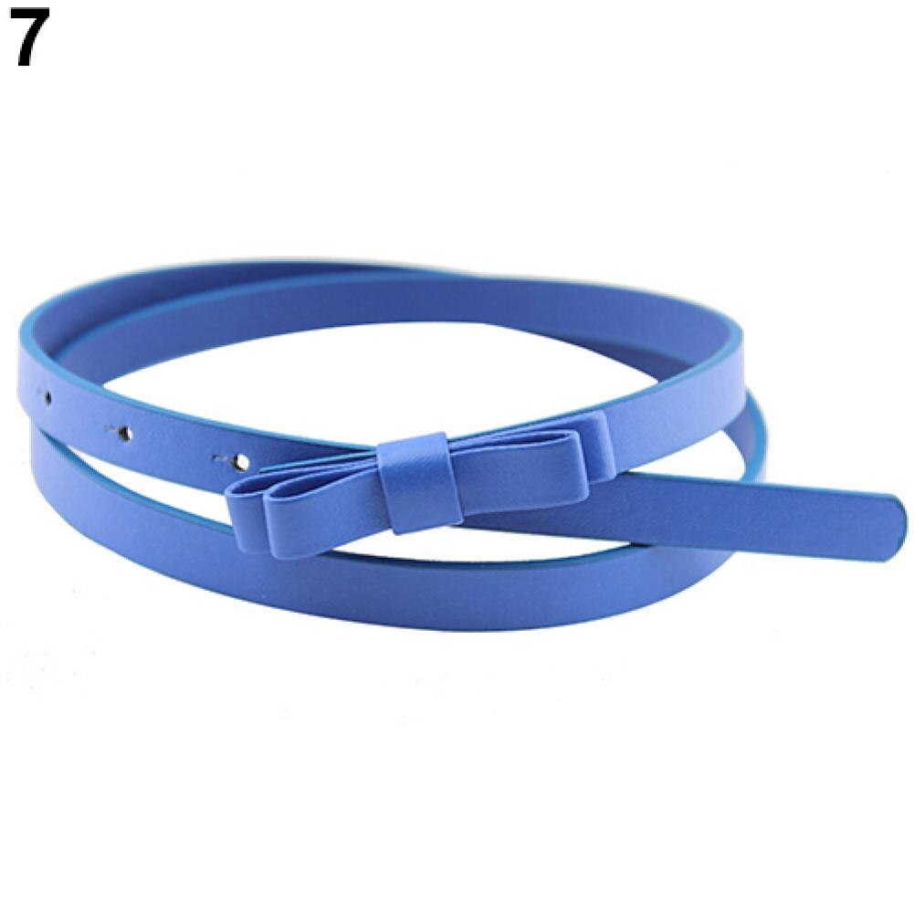Cinturón de piel sintética con lazo para mujer, Cinturón fino y estrecho de 2 capas, Color caramelo: Dark Blue