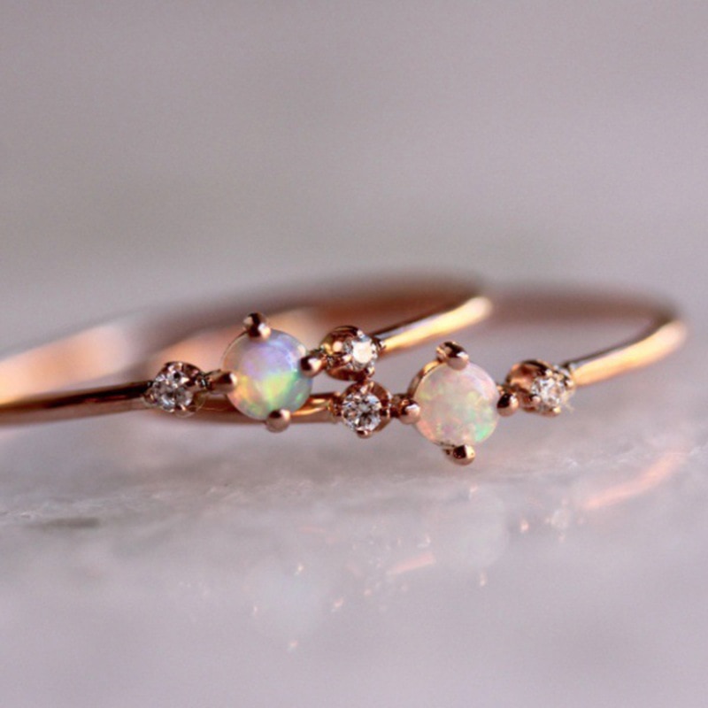 small round opal rhinestone women rings rose gold engagement ring